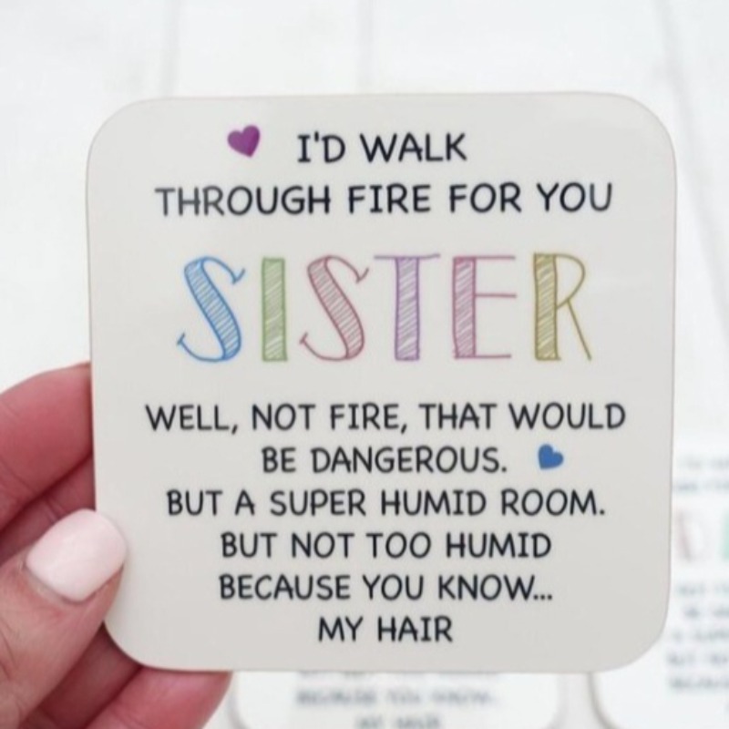TEMU 1pc Wooden Coaster Funny Sister Coaster, Novelty Gift, Stocking Filler Gift For Her, Christmas Gift For Sister