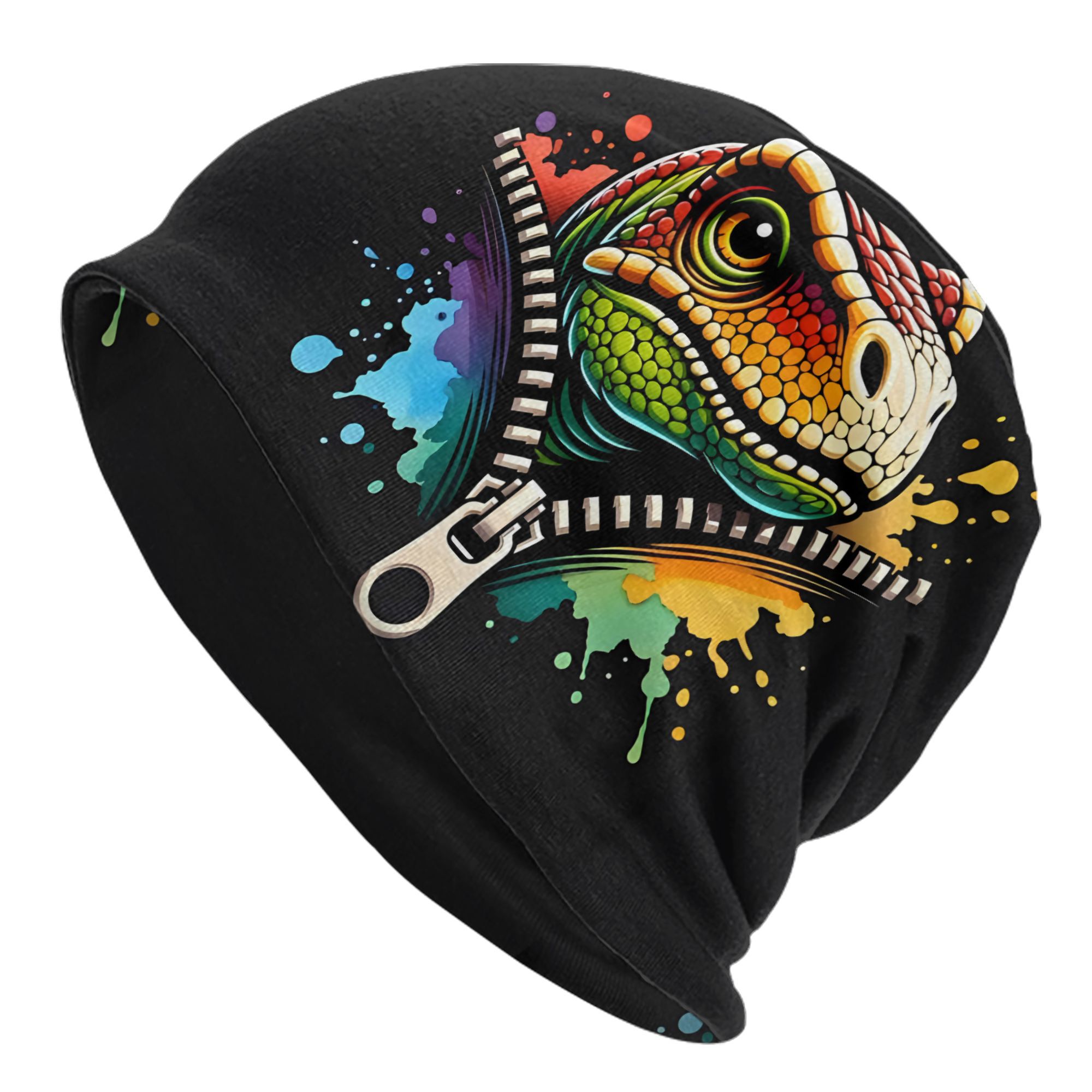 Dinosaur Behind A Zipper Skull Cap Unisex Hip Hop Beanie Hat