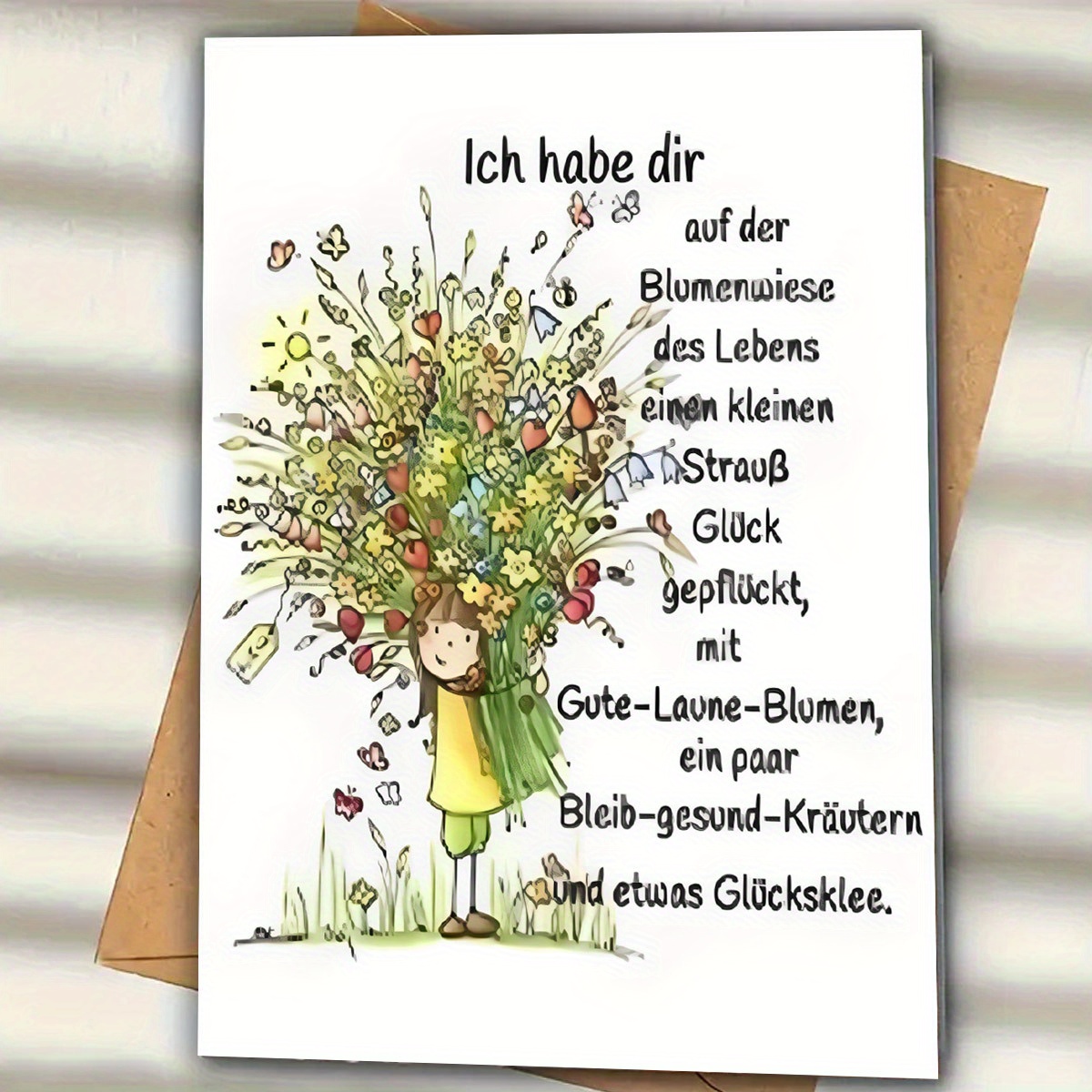 Unique German Birthday Card, Gifts For Family, , And , Featuring Exquisite Designs, High-quality Paper, Handmade, "i Have You On The Flower ..." Little Girl Holding.