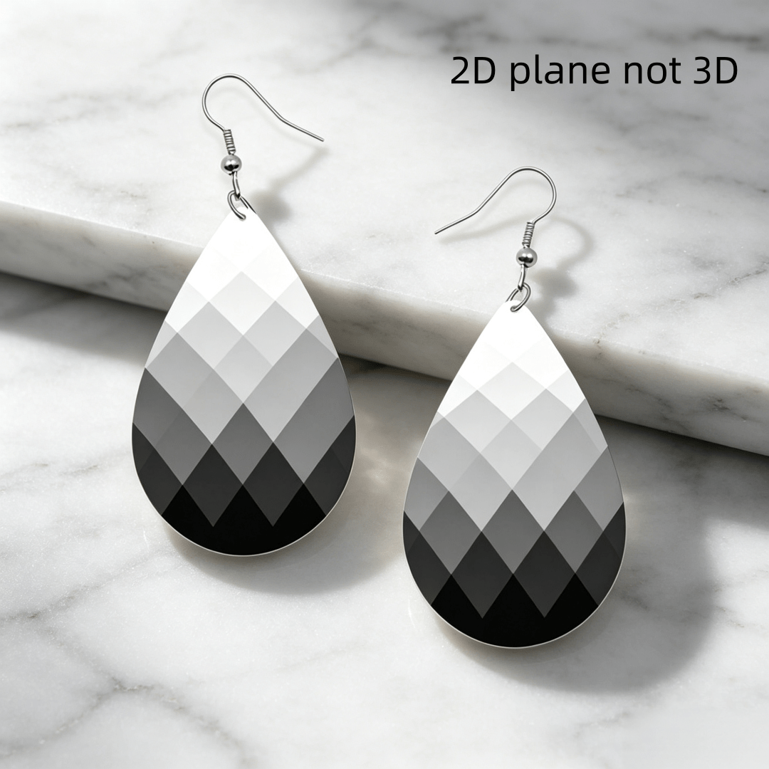 Black White Gradient Geometric Teardrop Earrings, Minimalist