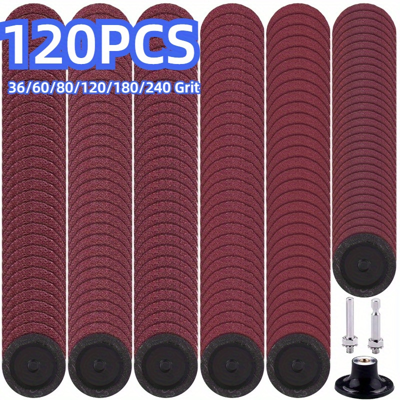 Image of 120 Grinding Discs (2-inch Quick Change Discs) With 1/4 Inch Attachment For Surface Finishing Discs (36/60/80/120/180/320 Grit), Used For Polishing, Deburring, Rust Removal, And Paint Stripping
