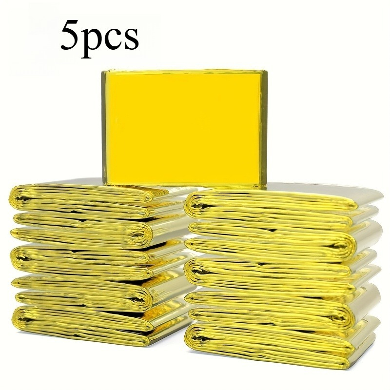 TEMU 5pcs Double-sided Thermal Blanket, Golden, Silvery, Suitable For Camping, Hiking, And - Durable Fabric, Hiking Gear, Camping Essential,