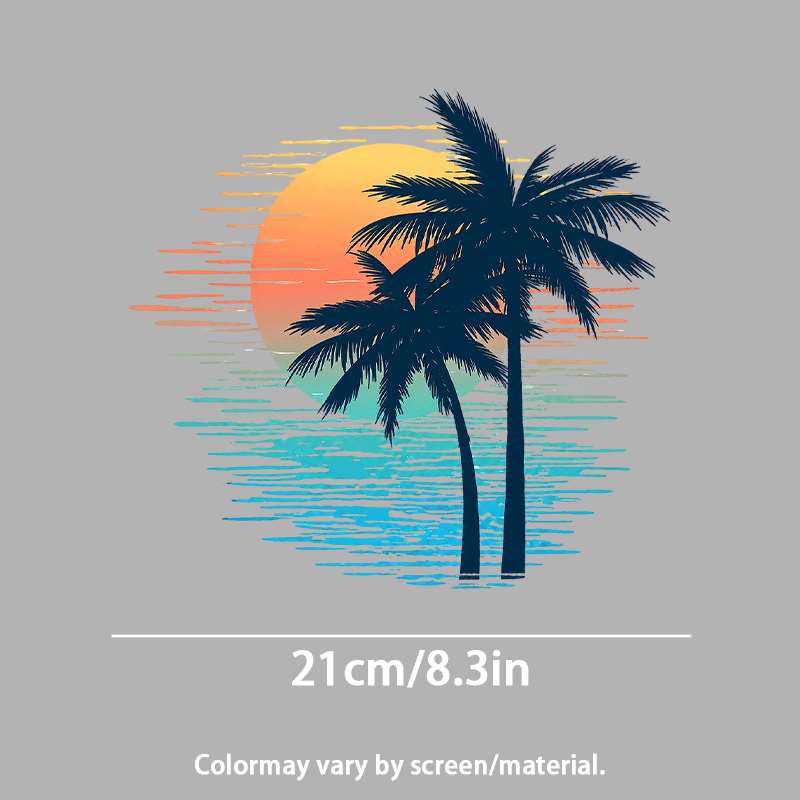 TEMU [1/2/3pcs 2d Flat Dtf Transfer] Palm Tree Heat Transfer Sticker, Iron On Transfer, Iron On Patches, Clothing Heat Transfer, Diy, Suitable For