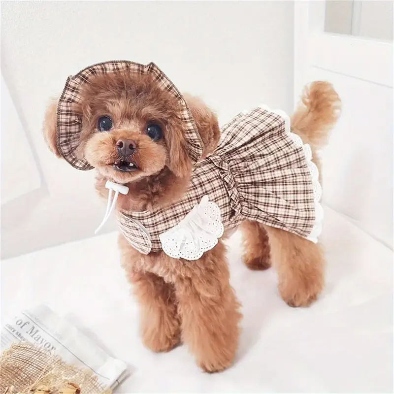 Dog * Dress Lace Trim Puppy Girl Ruffle Dress with Hat Pet Summer Clothes for Small Dogs Cats Dog * Dress Lace Trim Puppy Girl Ruffle Dress with Hat Pet Summer Clothes for Small Dogs Cats