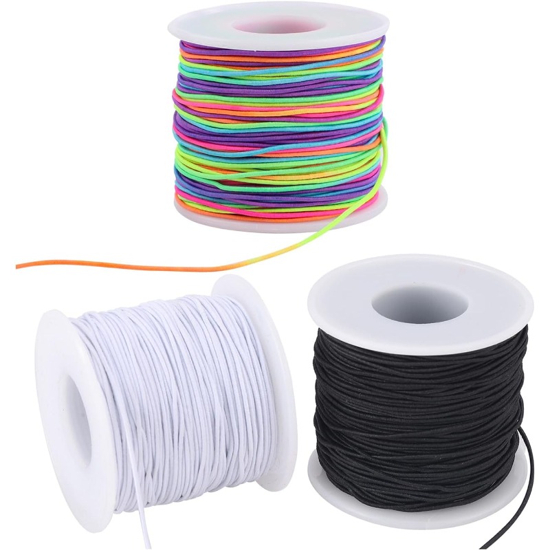 Image of 3 Rolls Durable Elastic Cord For Bracelets Stretchy String For Bracelets, Sturdy Elastic String Cord For Jewelry Making, Necklaces, Beading And Crafts (black&wihte&rainbow)