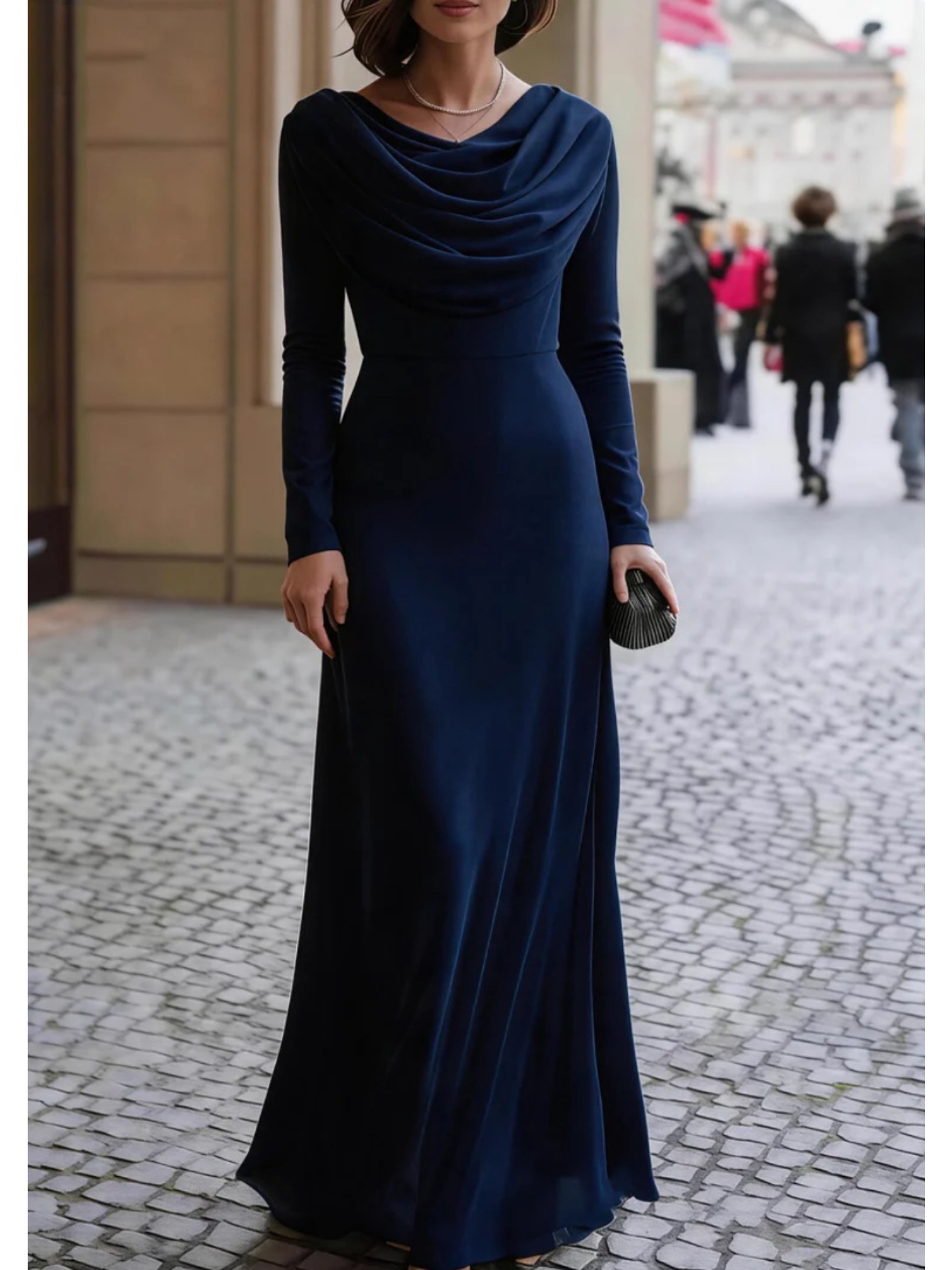 Women's Velvet Long Sleeve Maxi Dress – Formal Cocktail & Wedding Guest Gown