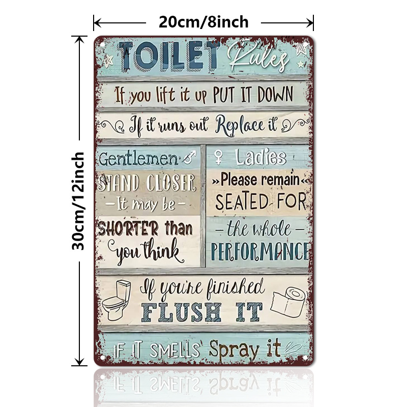 TEMU Room Decor 1pc Rustic Iron Toilet Rules Sign, 7.87x11.81inch Vintage Metal Tin Wall Art, Humorous Bathroom Decor For Home, Bar, Cafe, Beach