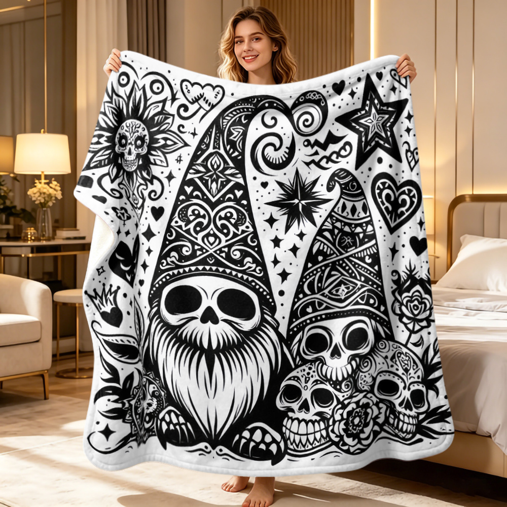TEMU Colorable Stress-relief Blanket With Day Of Dead Print, Featuring Delicate Line-drawn Goblin, Sugar , And Floral Designs, From Soft Fabric A