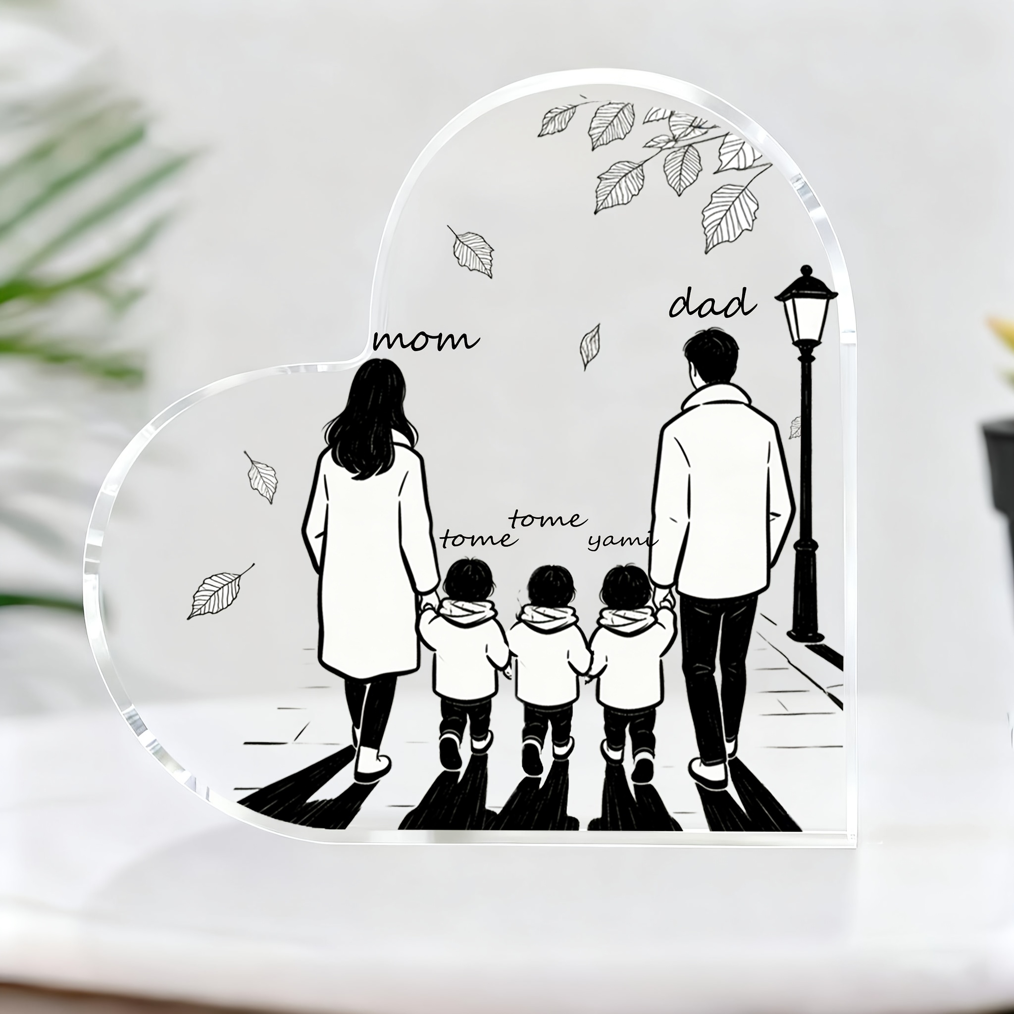 TEMU 2d Flat Personalized Acrylic Family Keepsake - Custom Name Heart Ornament, High-quality Acrylic Desktop Decor For Living Room, Bedroom, Office -