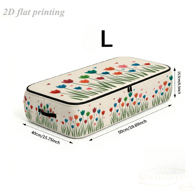 TEMU 2d Flat Printing Large Capacity Underbed Storage Box, Colorful Flowers And Plants - Upgraded Clothing Organizer Bag, Soft Fabric, Dust-proof And