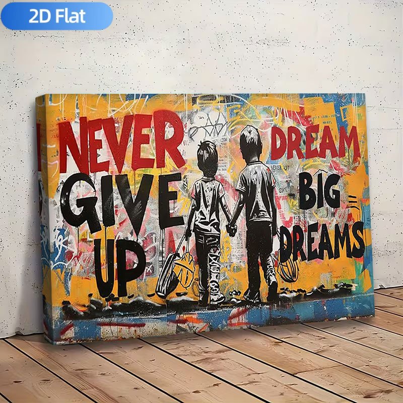 TEMU 2d Flat, 2d Flat, 1pc, Wooden Framed Canvas Painting Poster, Street Inspirational Quote Dream Canvas Painting, Modern Poster Canvas Art For