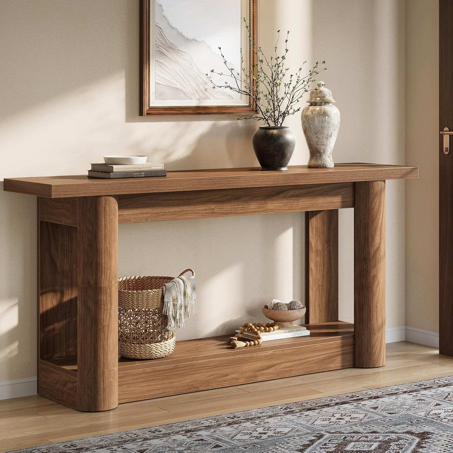 63-inch Farmhouse Console Table - Narrow Long Sofa Table With 2-tier Storage, Rustic Brown Wood & Metal Frame, Heavy-duty Construction