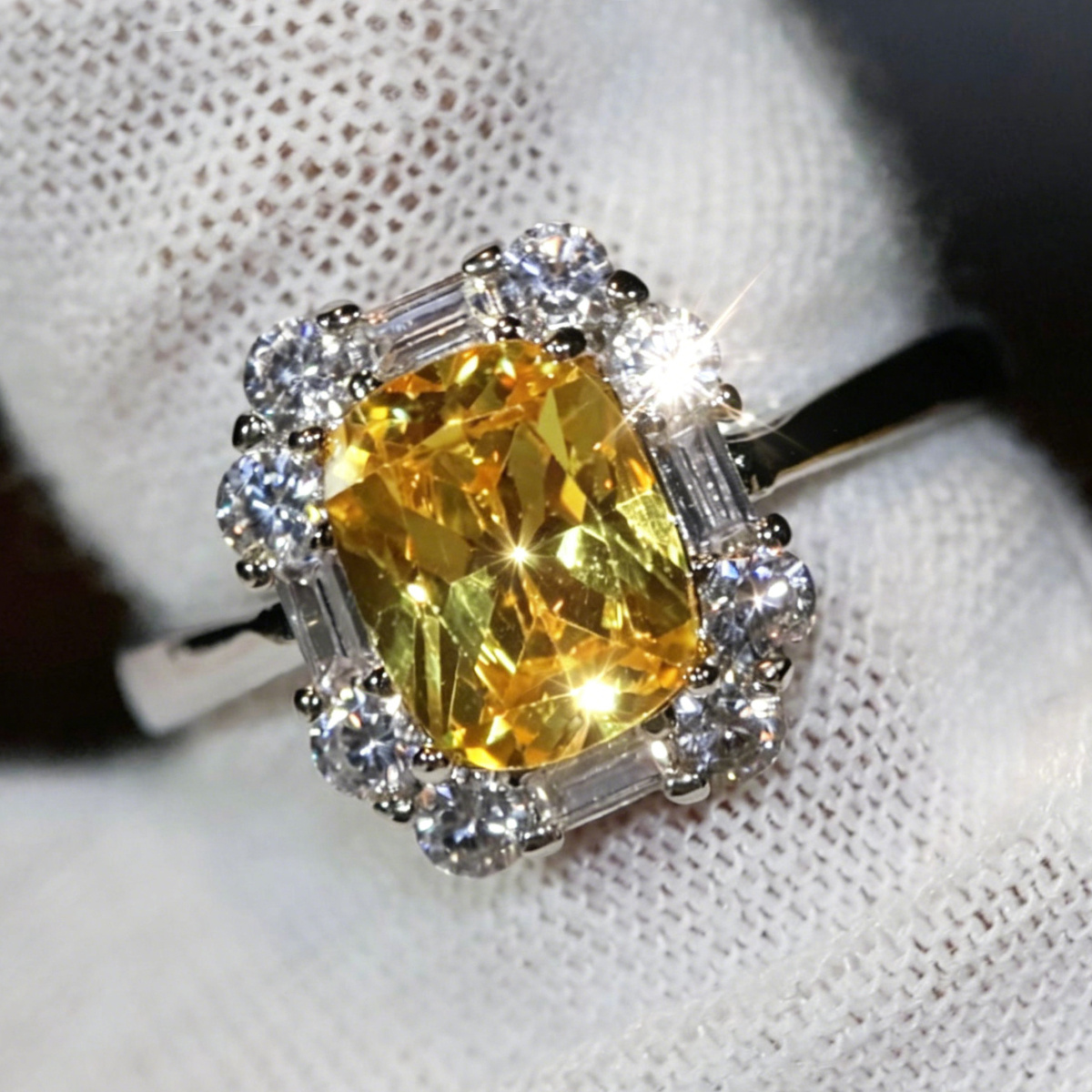 Exquisite Yellow Cubic Synthetic Zircon Ring, Perfect for Teens