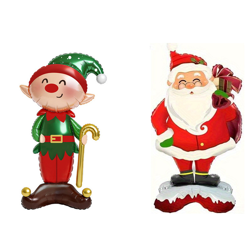 TEMU 2 piezas de regalos de Papá Noel de pie, globos de papel de aluminio de 47 pulgadas con forma de elfo de cana de navideña de pie, decoración de