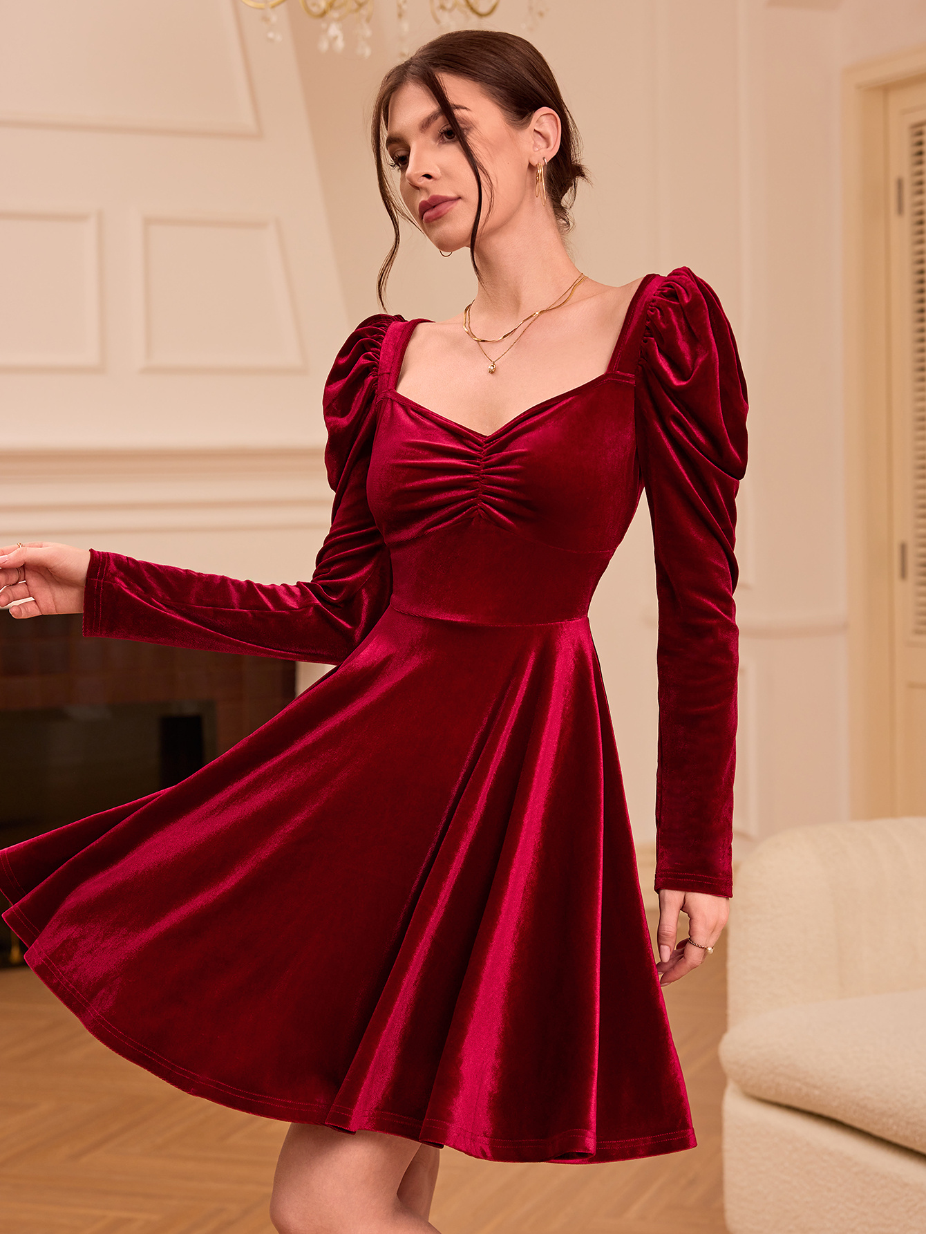 french style burgundy winter dress elegant short thigh - Temu Kuwait