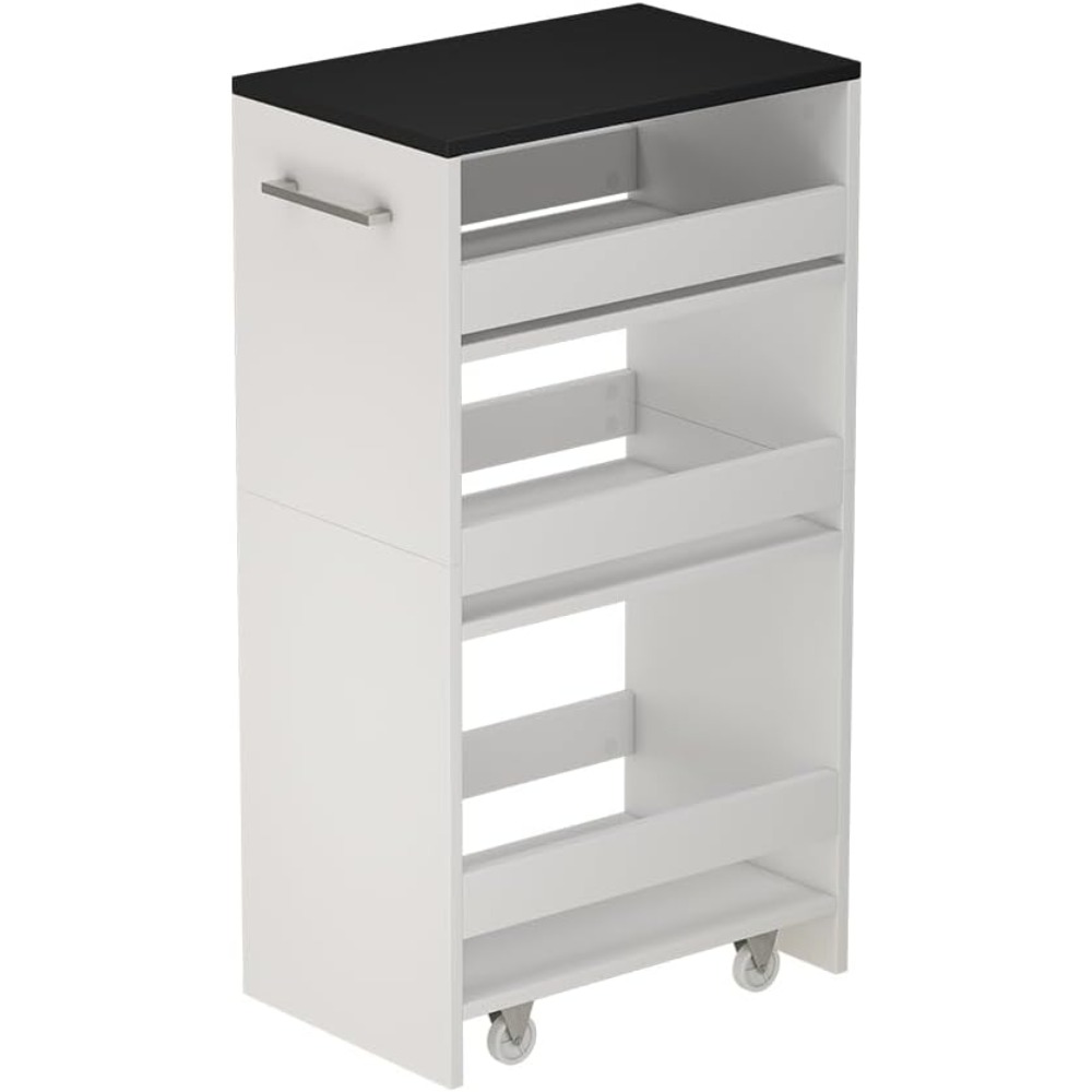 Rolling Shelf Mobile Kitchen Mini Bar With Stainless Frame - White/ Rollable Cart, Space- Design On Wheels For Small Apartments, Compact, Office, Dorm, Or Pantry (30 X 84.8cm)