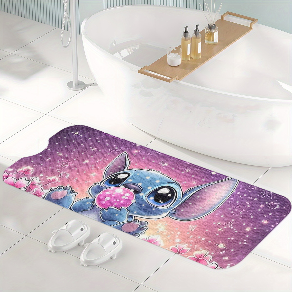   pink   background stars heart cartoon style bathtub mat non slip pvc water absorbent soft bath mats for bathroom 15 7x39 3 inches machine washable Product details 7