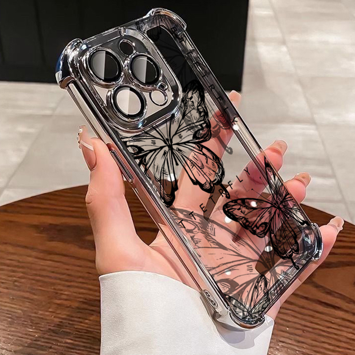 TEMU Чохол для телефону: Прозорий чохол для iPhone 17 16 15 14 13 12 11 Pro Max 17 Air Plus, чорні електроплатиновані кути, захисний чохол з TPU