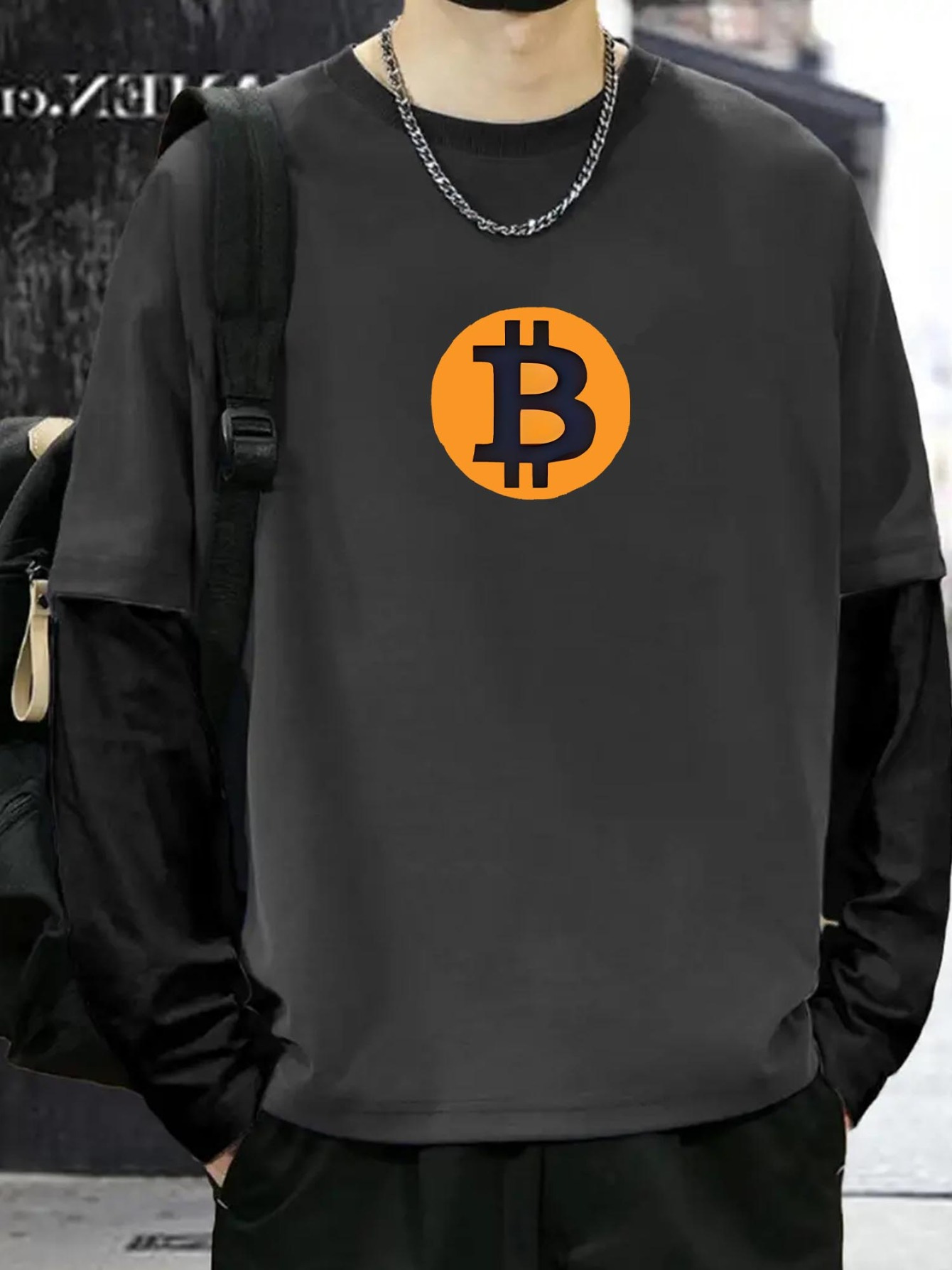 비트코인 기하학 패턴이 있는 남성용 캐주얼 폴리에스터 티셔츠 크루넥 약간의 신축성 사계절용 루즈핏 아플리케 - Temu Republic  of Korea