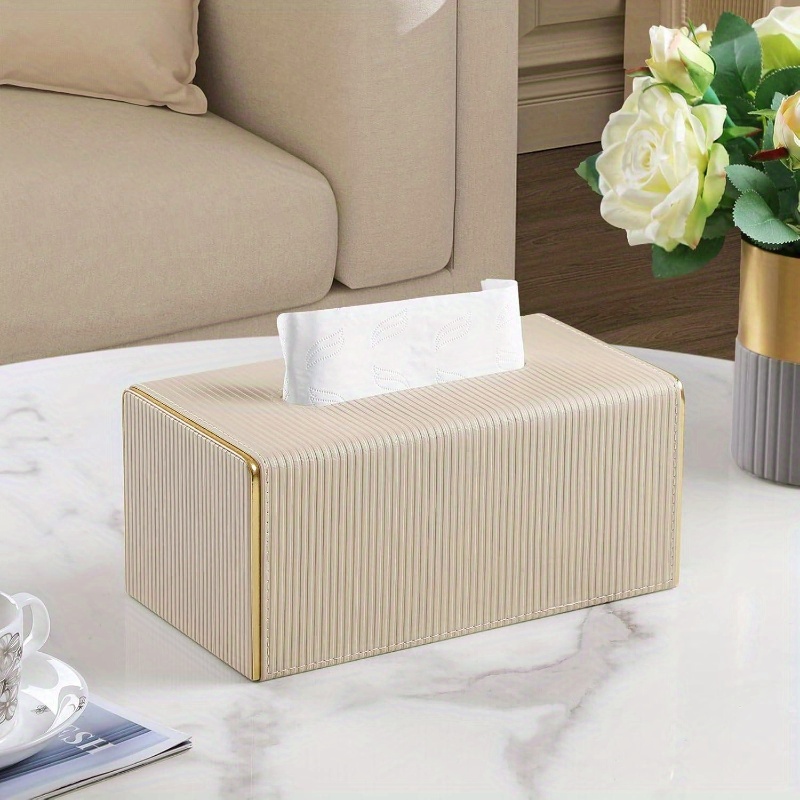 modern rectangular pu leather tissue box cover with magnetic closure &   - beige decorative bathroom/kitchen/entryway tissue holder, durable rectangular design with rounded corners, fits standard tissues, easy-  (1203-ply1602), tissue box holder Product details 1