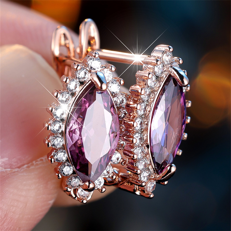 Bohemian Marquise-Cut Purple & Horse Eye Stud Earrings, Gift for Her