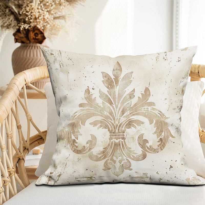 TEMU 1pc Vintage French Country Decorative Throw Pillow Cover 18x18 Inch (45x45cm) - Beige & Creamy White Cushion Cover With Zipper Closure, Soft