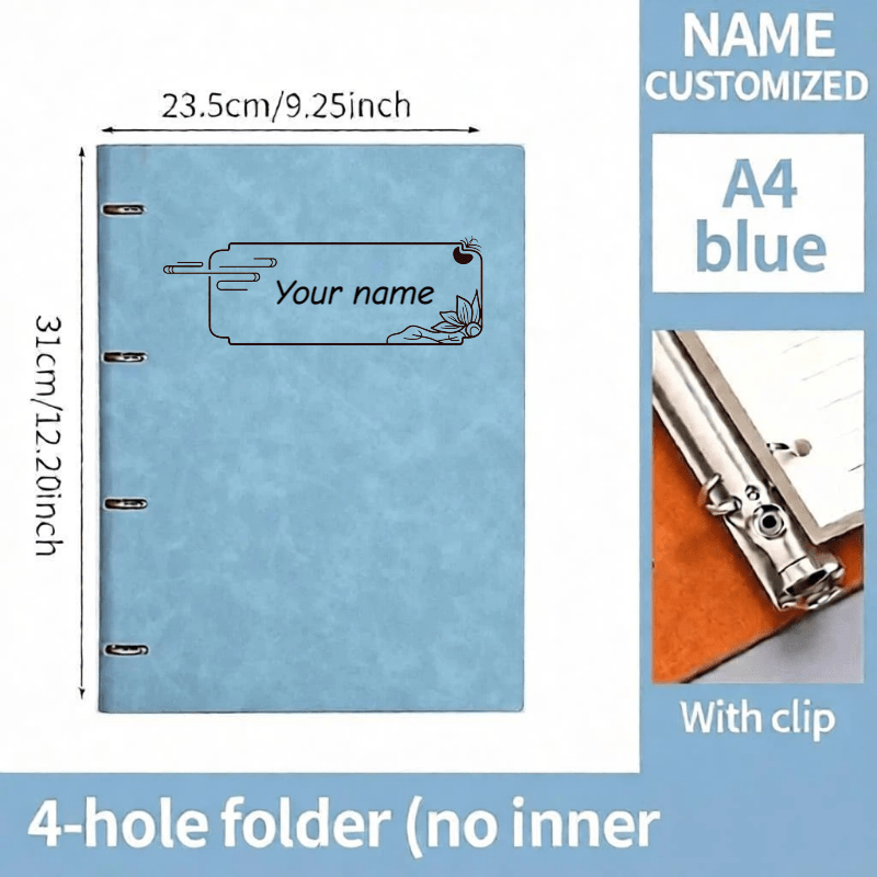 TEMU Personalisiertes A4-4-Ring-Loseblatt-Notizbuch, anpassbarer glänzender Ordnerumschlag (ohne Innenseiten), glatte Metallringe, ideal für Schule,