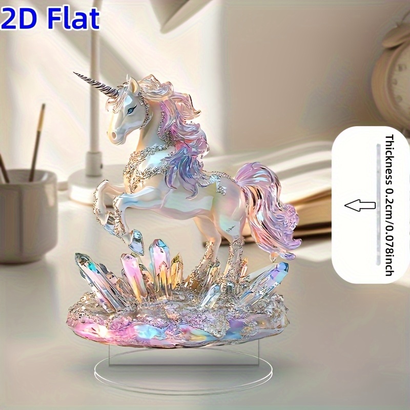 2d Flat, 1pc Bohemian-style 2d Flat Crystal-embellished Acrylic Unicorn Tabletop Decor - Sparkling Desktop Decoration For , No Electricity Needed, Gift, 2d Flat