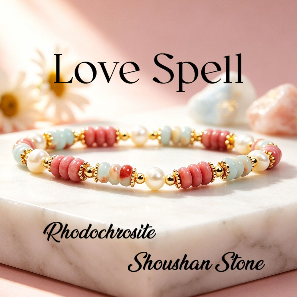 TEMU Rhodochrosite & Stone Beaded Love Spell Bracelet For Women, Romantic Luck & Popularity, Bohemian Daily Jewelry Gift