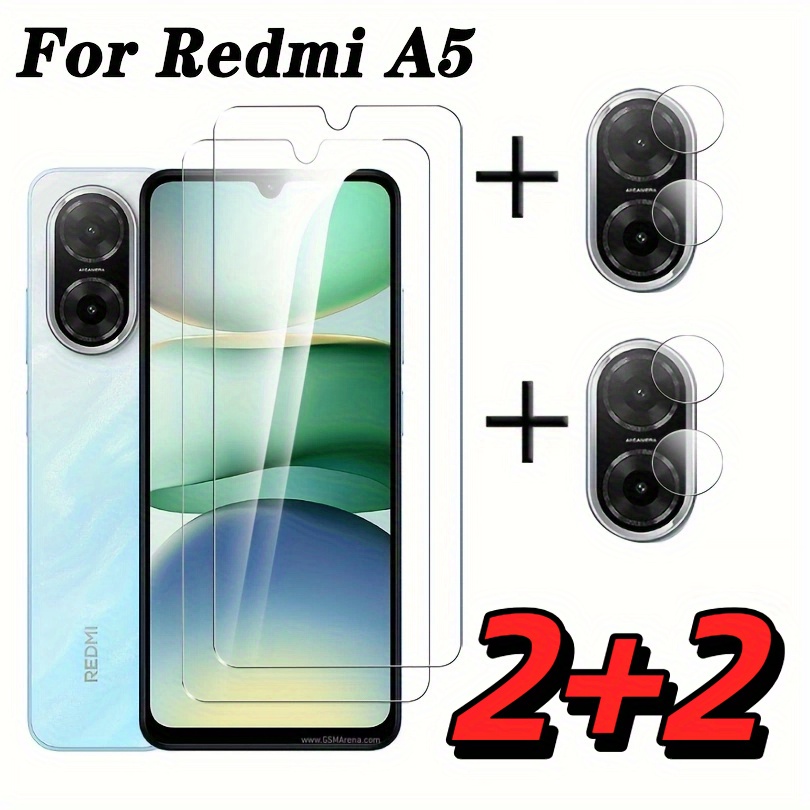 TEMU 2+2 Adecuado para Redmi A5 Película de Vidrio Templado, 2 Películas de Vidrio Templado + 2 Películas de Lente, Transparente con Pegamento