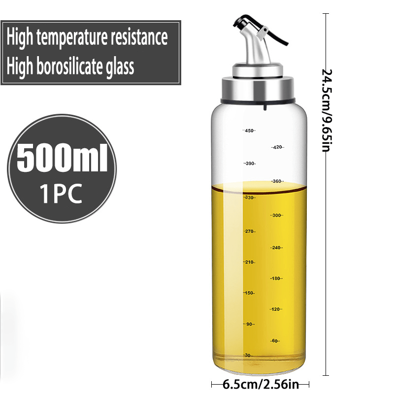 Image of Kemorela 1pc Glass Oil Bottle With Sealed Spout And Measurement - Leakproof - Suitable For Storing Olive Oil, Soy Sauce, And Vinegar, On Kitchen Countertop, And Spout Design Facilitates Easy Pouring