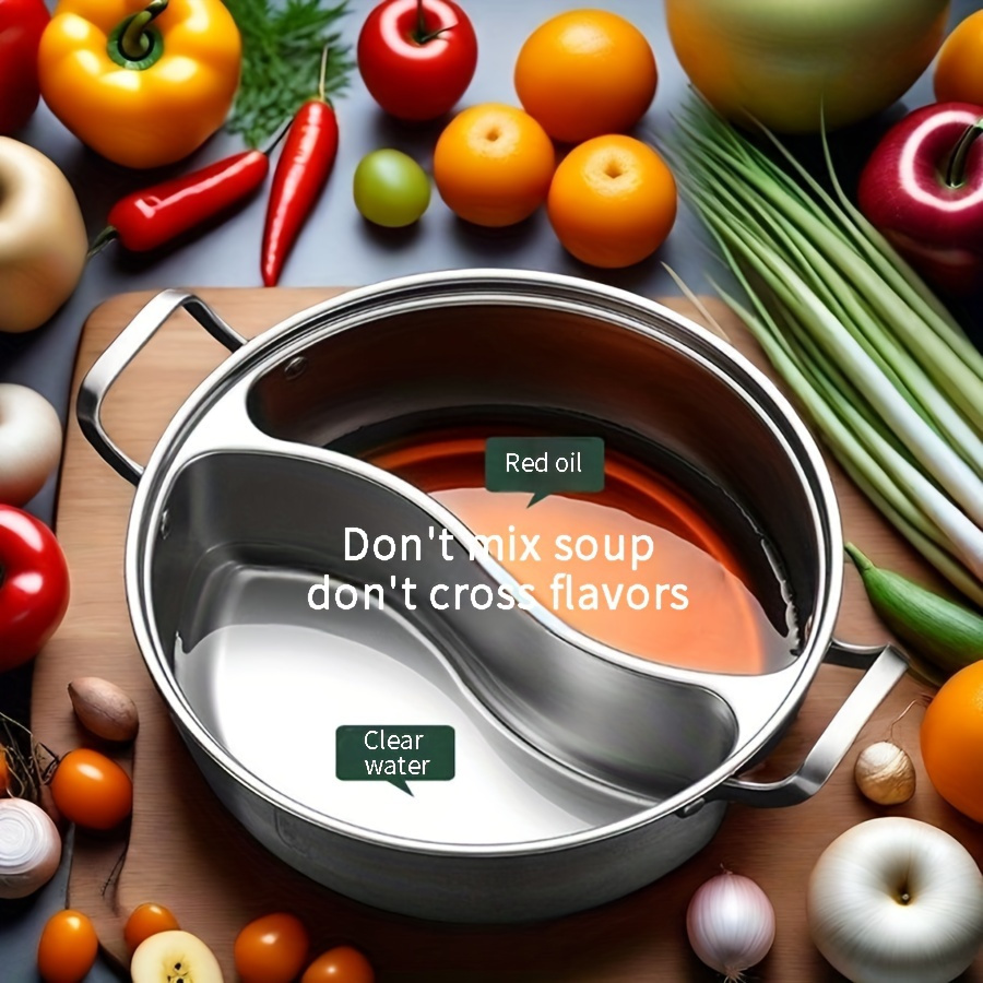 12 4 inch stainless steel dual flavor hot pot with thickened lid integrated design large capacity for family   restaurants outdoor camping holiday meals halloween chinese new year portable hot pot 7