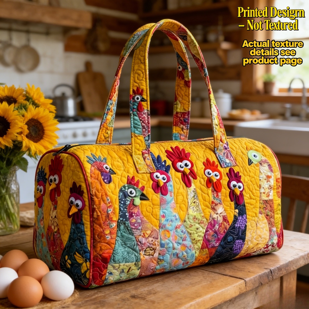 TEMU A Large Tote Bag For Travel And Clothing Storage, Featuring A Bohemian Style With 2d Printed Whimsical Farm Turkey And . A Bag With Double
