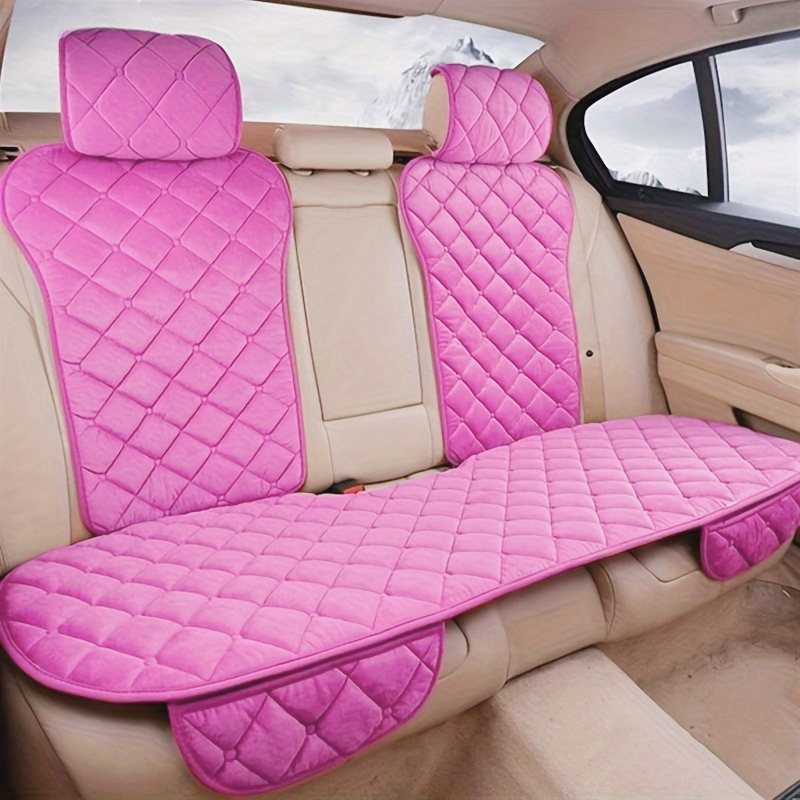 TEMU 3pcs Car Seat Cushion Set, Slim Rhombus Design, Plush , Needed, Breathable, Rear Seat Cushion For 3 Seats With Backrest And Headrest, Rear Seat