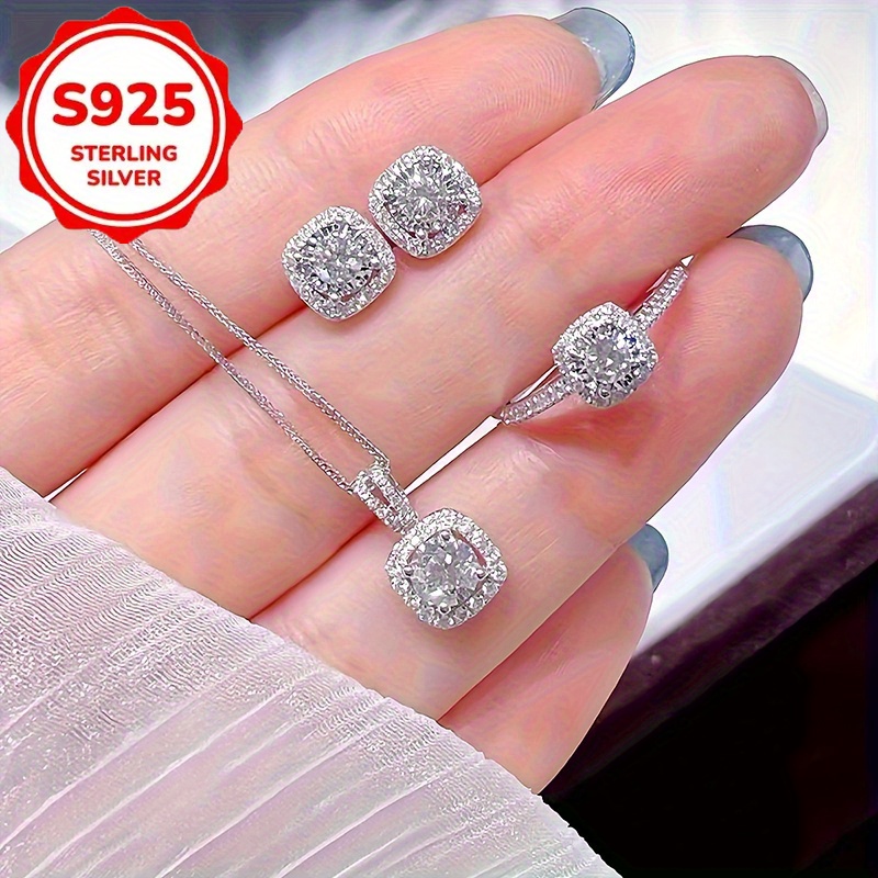 s925 silver 4pcs fashionable and simple   necklace earrings rings party commemorative gifts exquisite christmas and birthday gifts for   suitable for daily   and other occasions to wear Product details 0