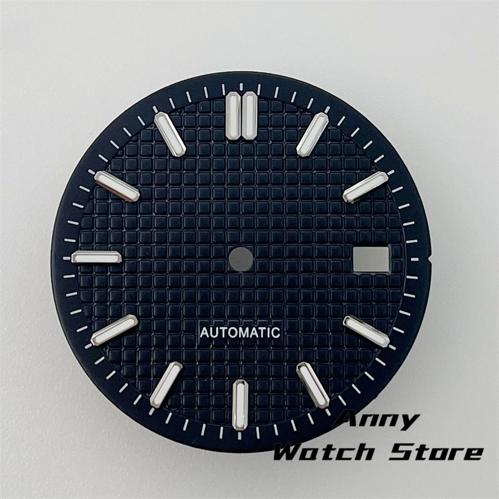 TEMU 31mm Grid Texture Watch Dial With Date Window, C3 Green Luminous Markers, Dial And Hands Set Compatible With Automatic Movement