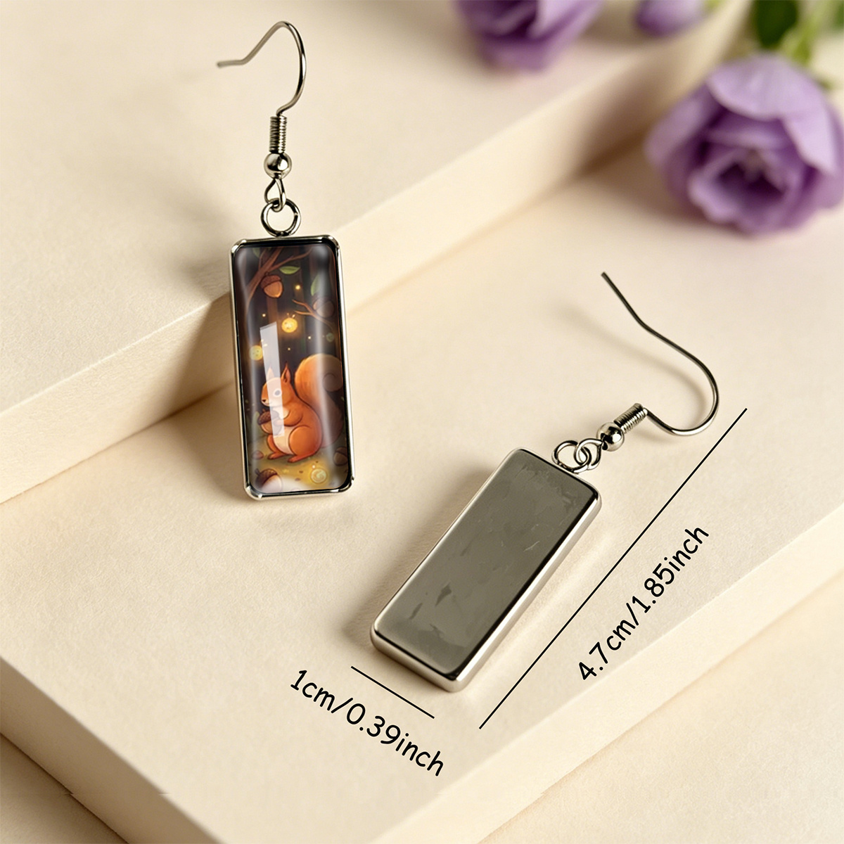 Autumn Night Forest Squirrel Acorn Firefly Cartoon Earrings, Unisex