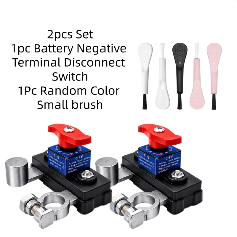 TEMU 2pcs Set (1pc Battery Negative Terminal Disconnect Switch And 1pc Random Color Small Brush) 12v-24v Battery Cut-off Switch For Car, Truck, Rv,
