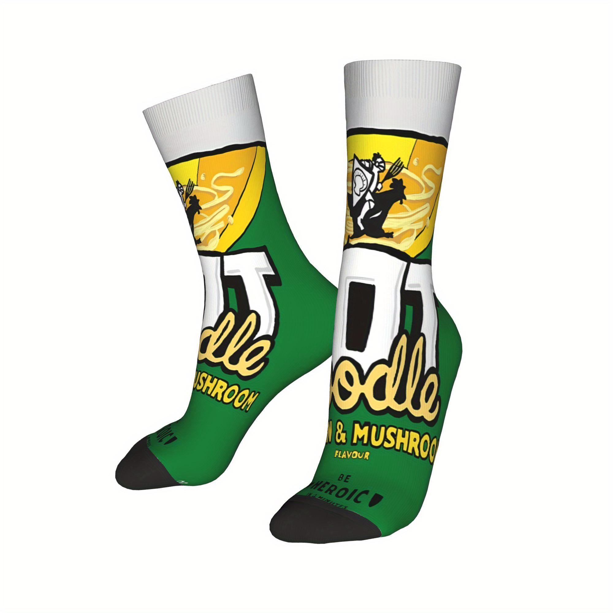 TEMU 1 Pair Cushion Vintage Men's Moisture Wicking Socks Unisex Street Style Pattern Printed Funny Novelty Crew Sock Very Suitable For Running,