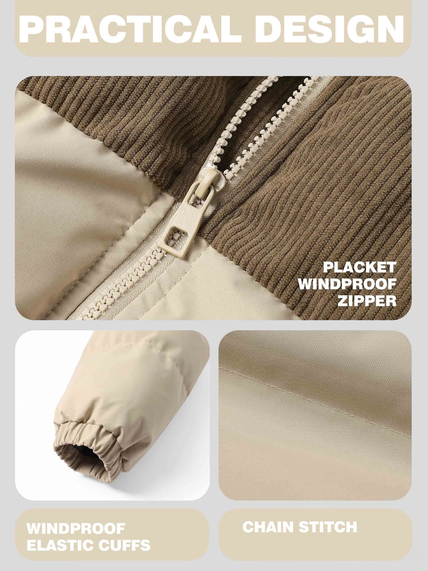 Men's Winter Hooded Corduroy Jacket with Mountain Pattern Print