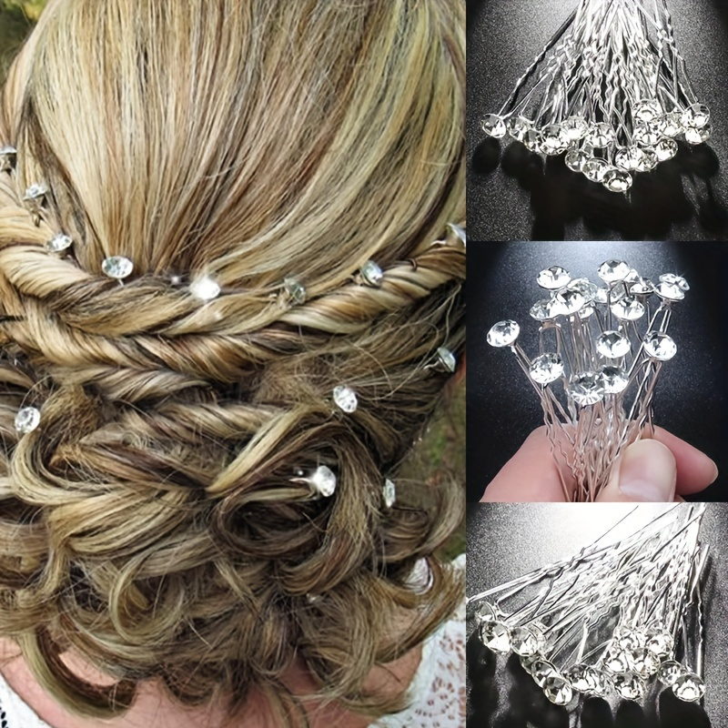 TEMU 20 épingles à cheveux brillantes en strass - Barrettes transparentes de - avec maintien sécurisé pour coiffures relevées, fêtes, toutes saisons,