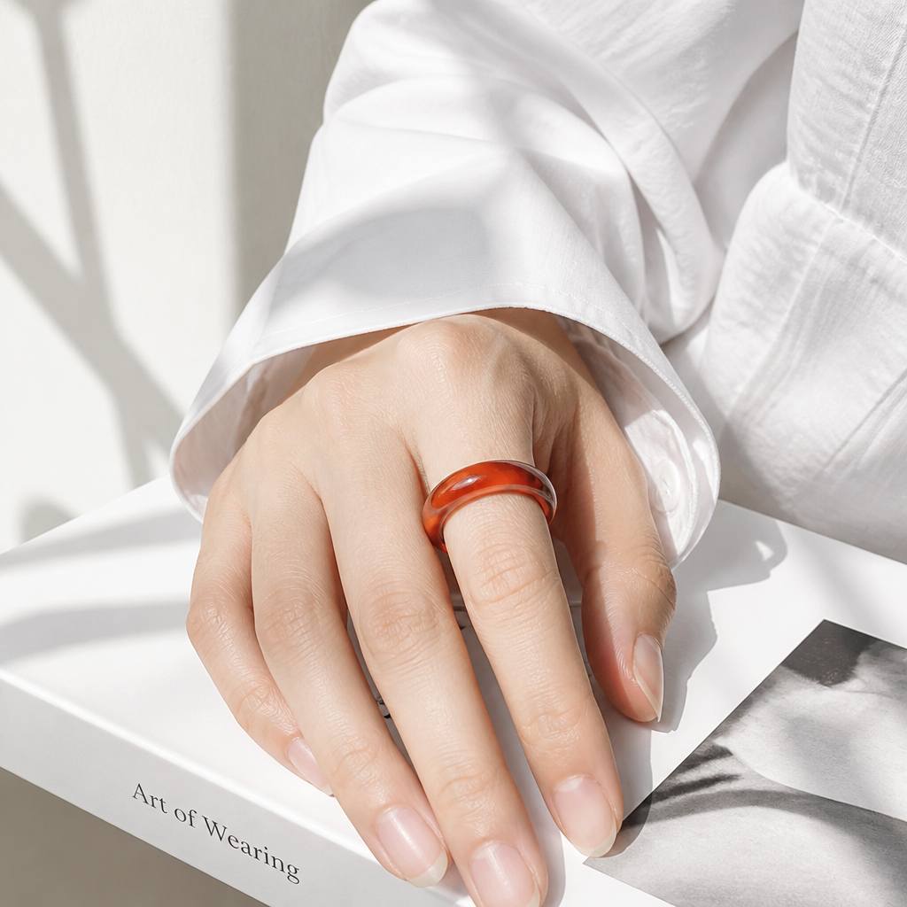 Women's Marbled Amber Tone Stackable Band Ring