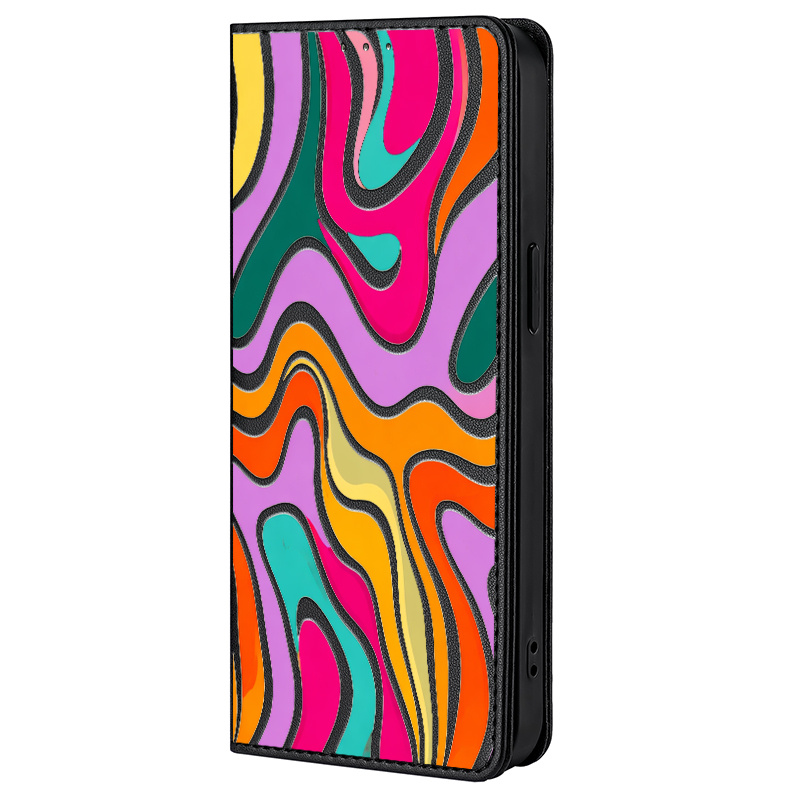 TEMU Phone Case: Colored Painting With Cover Premium Synthetic Leather Flip Case Rfid Protective Cover Case Magnetic Card Holder Stand Function Flip