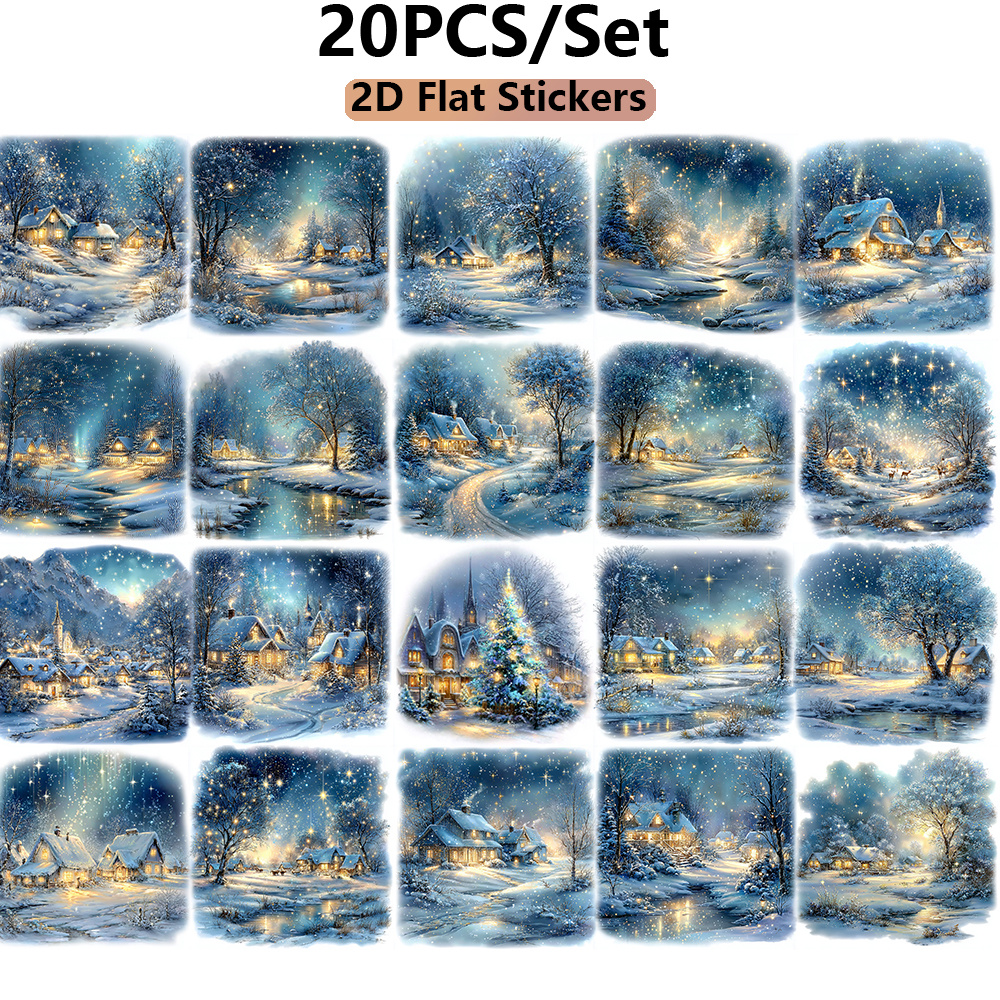 TEMU 20pcs Starry Christmas Country Night Stickers Pack, Is Plane 2d Stickers, For Crafts Projects Scrapbooking Luggage Laptop Notebook Journaling