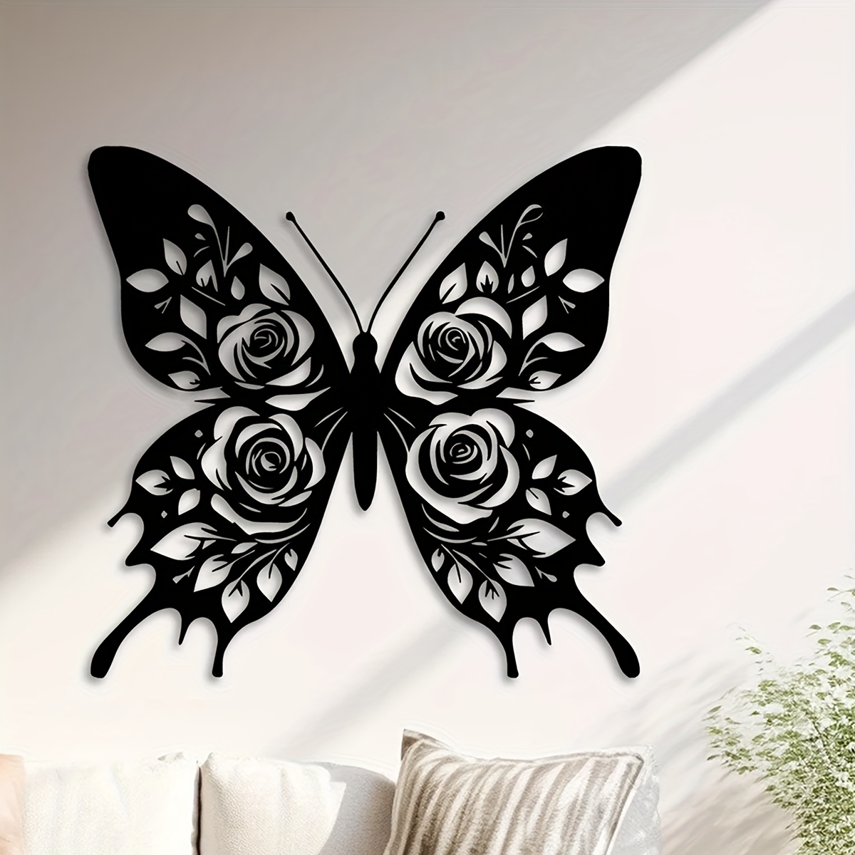 TEMU [2d Flat] Elegant Black Acrylic Wall Art Featuring Floral Designs - Intricate Patterns, Home Decor, , Or As A Gift For Flower And Enthusiasts,