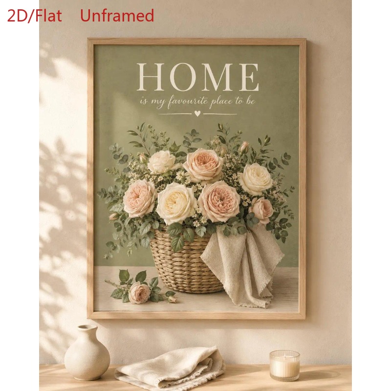 TEMU Plat 2D, Lot de 1 Affiche Imprimée sur Toile Cadre, Affiches et d'Art Mural Style Vintage , Paniers en Osier Décoration d'Intérieur Œuvres d'