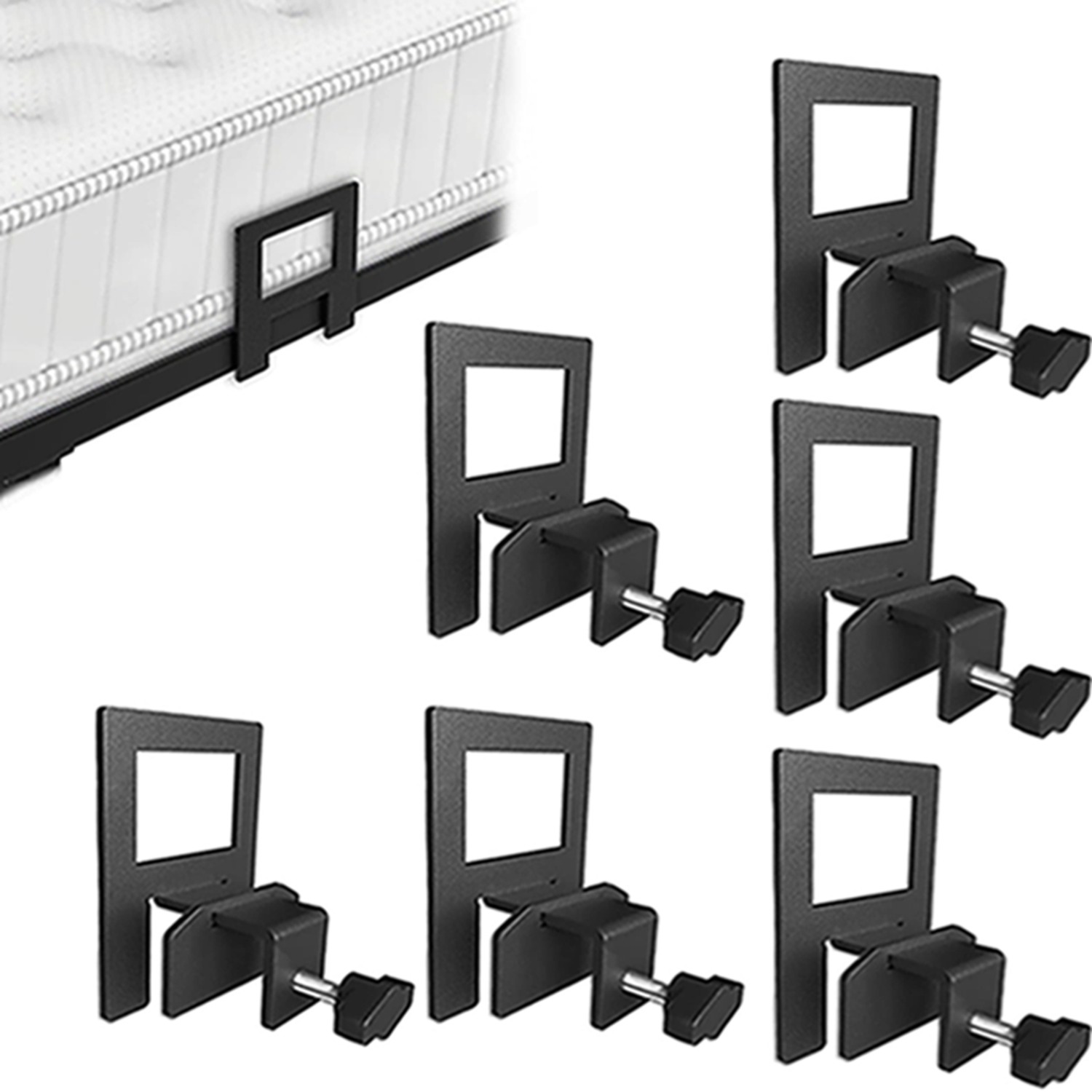 Mattress Grippers (6pcs) - Adjustable Clamps Prevent Mattress Sliding - Bed Sizes - Simple Design, No Tools Required - Black
