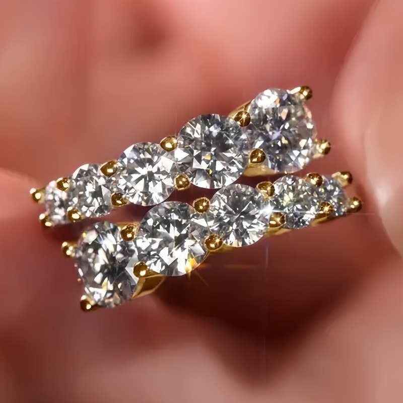 Women's Luxury Inlay Multi Round Sparkling Zirconia Wide Band Ring
