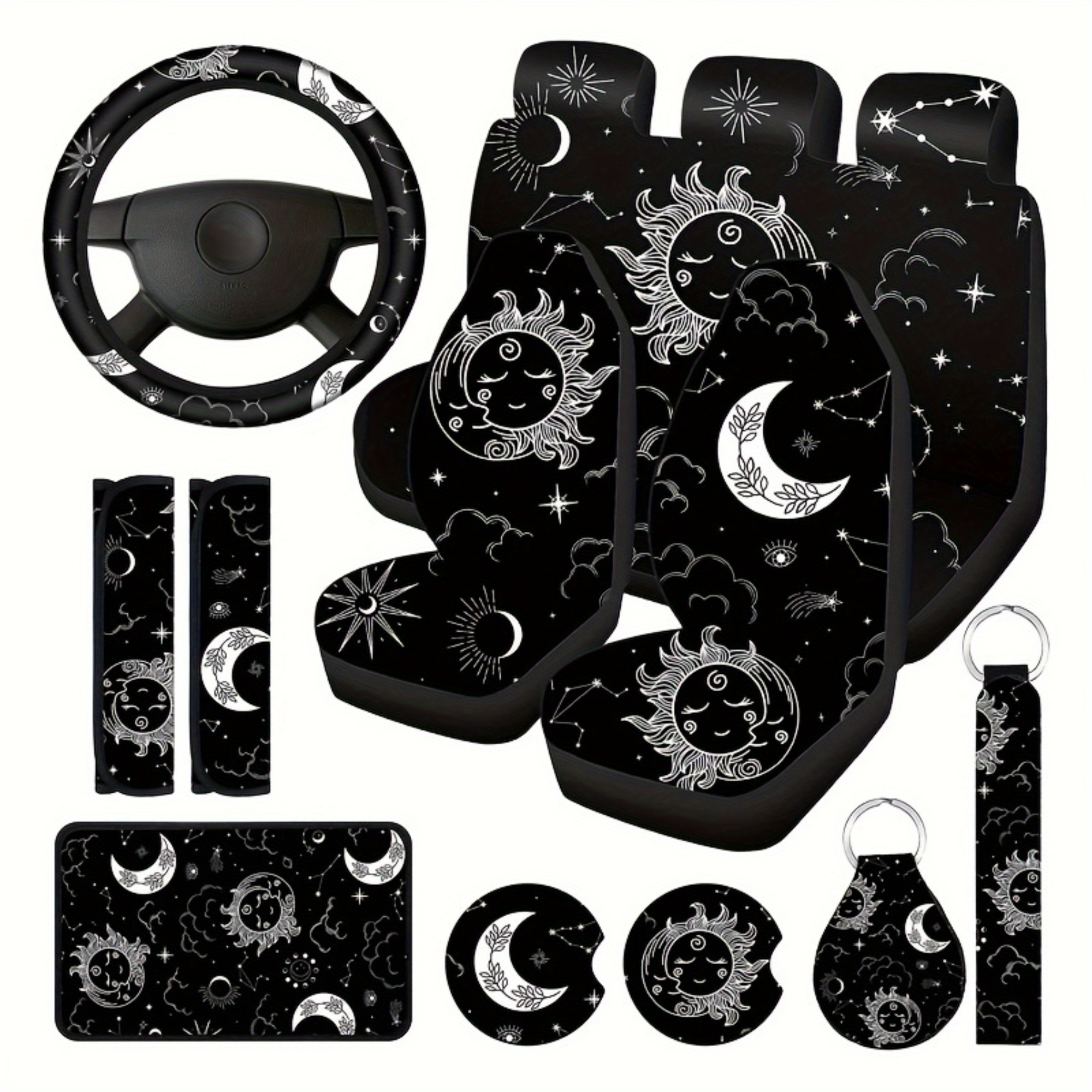 TEMU Stylish 15pcs Polyester Moon And Seat Cover Set - Universal Fit For And Protection, Christmas Gifts