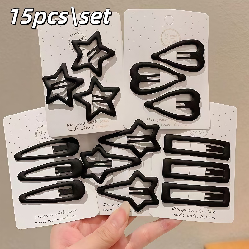 Image of A Set Of 15 Easy Dark-themed Hairpins Featuring Designs Like Meteor, Star, Heart, And Square. Cute And Hairpins Are Use By A Of Individuals